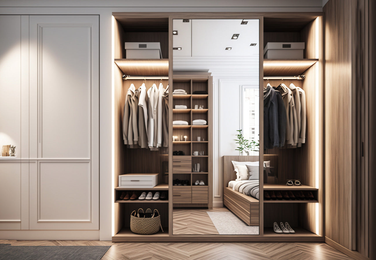 Bespoke wardrobe with custom areas for different garments