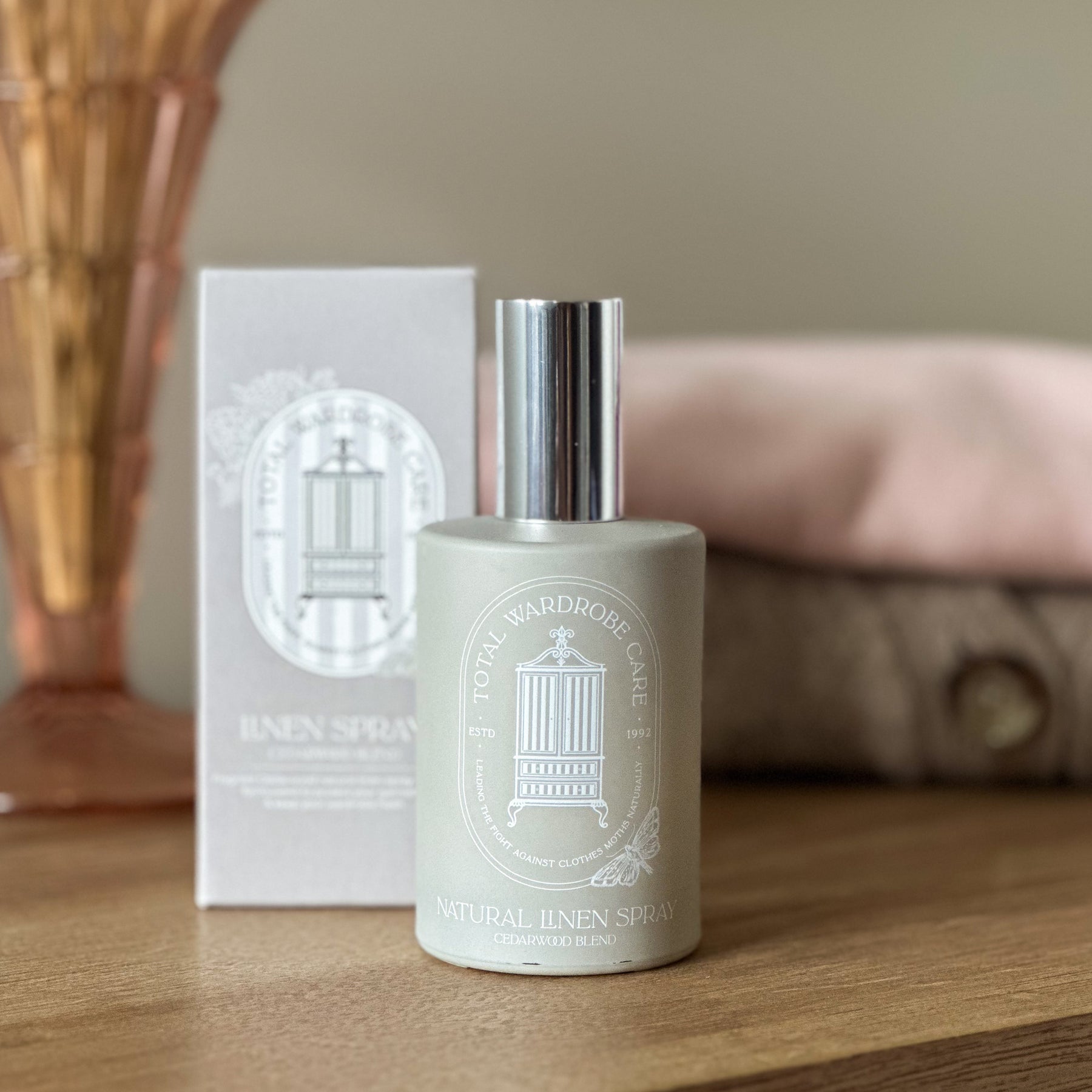 Stone coloured cedarwood natural linen spray bottle from trio