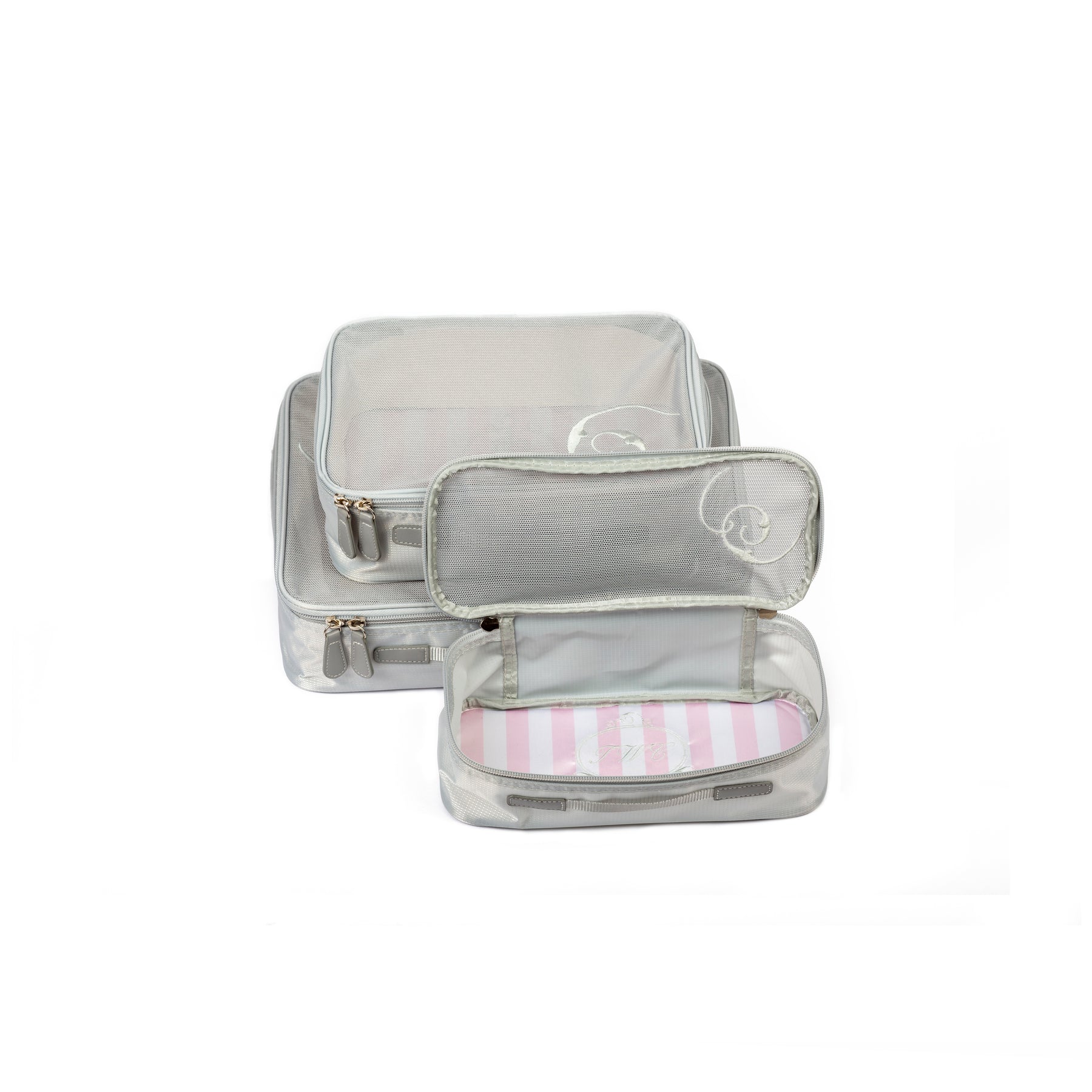 3 Travel packing cubes with smallest open to reveal interior