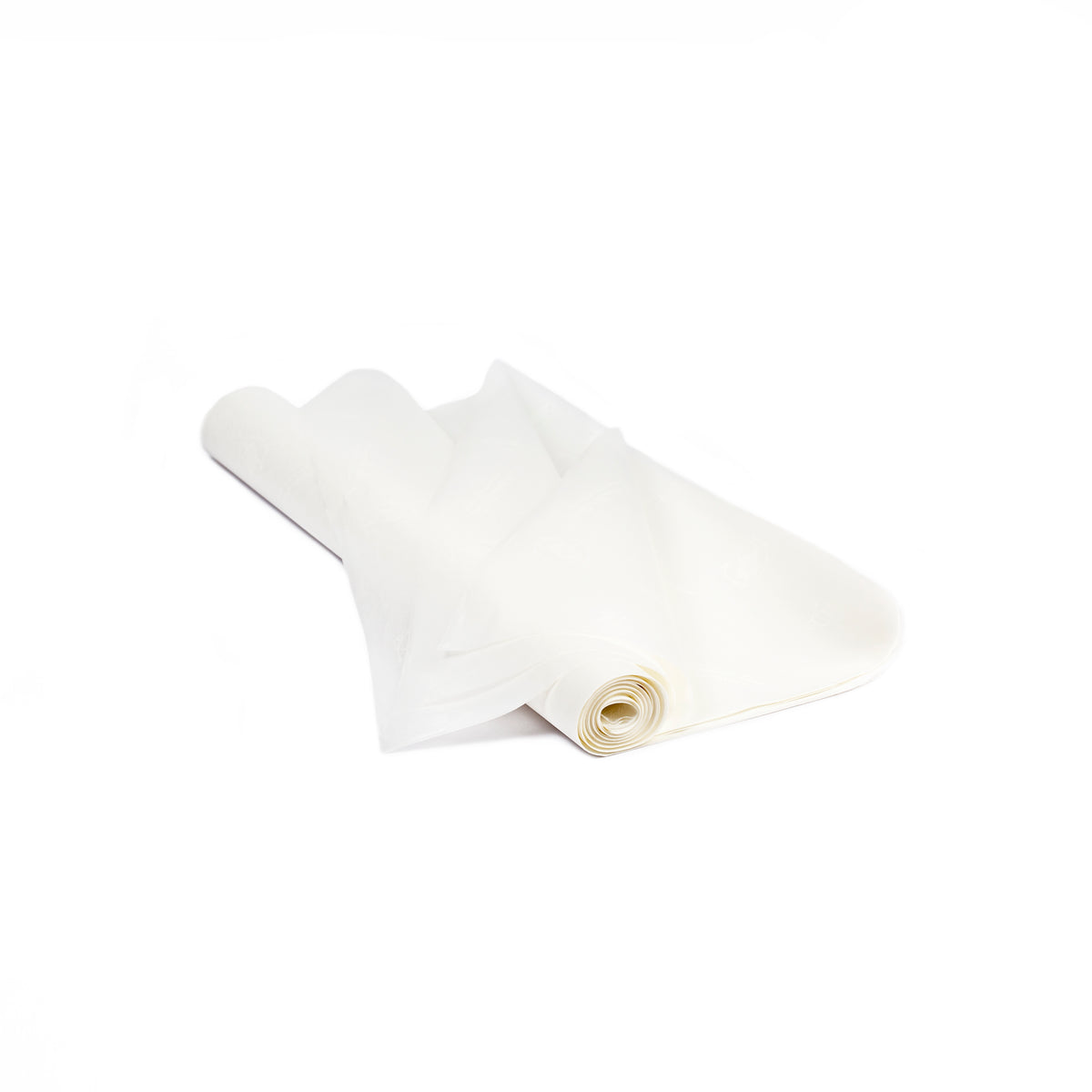 Folded acid-free tissue paper roll on pure white background