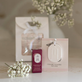 Ceramic Hanging Infuser & May Chang Essential Oil Gift Set