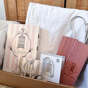 Total Wardrobe Care gift set with cedar hanging blocks, anti moth sachets and moth box