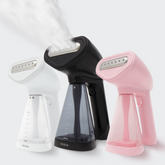 All 3 variants of the Fridja handheld clothes steam in white, black and pink