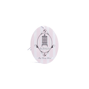 Single pink and white hanging oval on white background